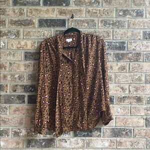 J. Crew Tan Leopard Print Blouse with Pink Accents